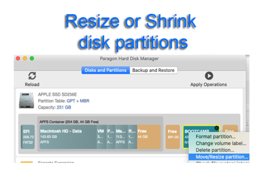 Resize or Shrink disk partitions