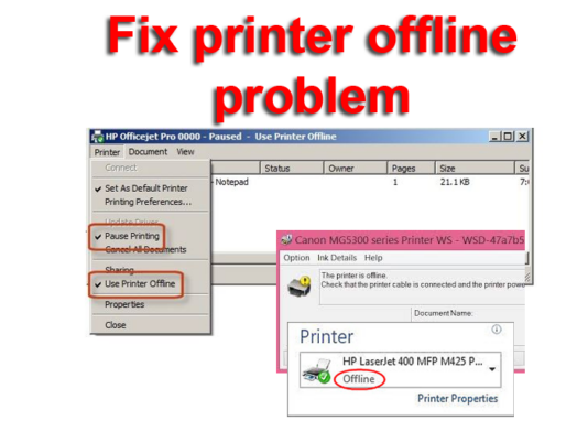 Printer showing offline